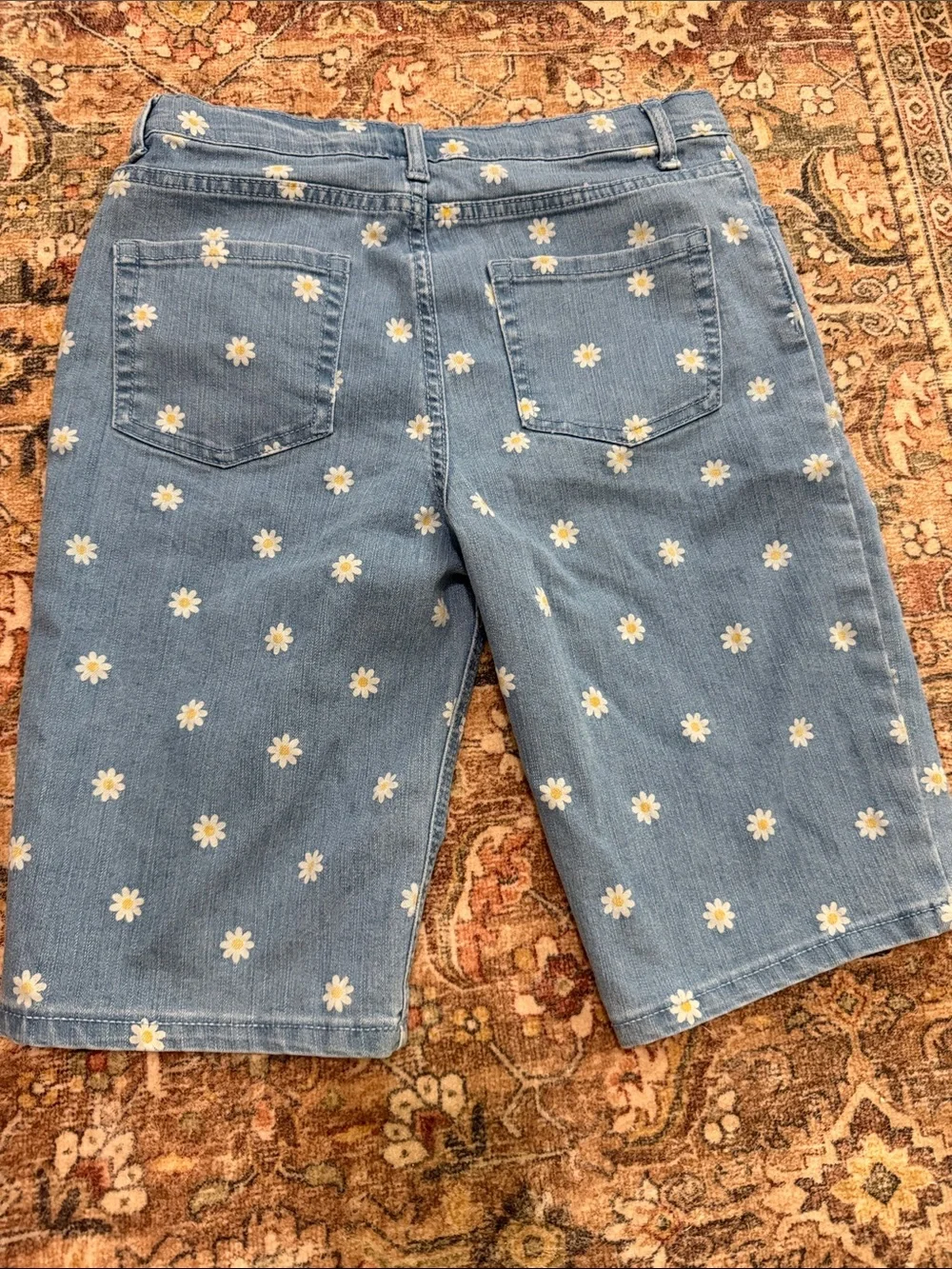 The Children's Place Light Blue Denim Daisy Embroidered Bermuda Shorts